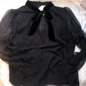 Kate Spade - black mixed velvet chiffon blouse